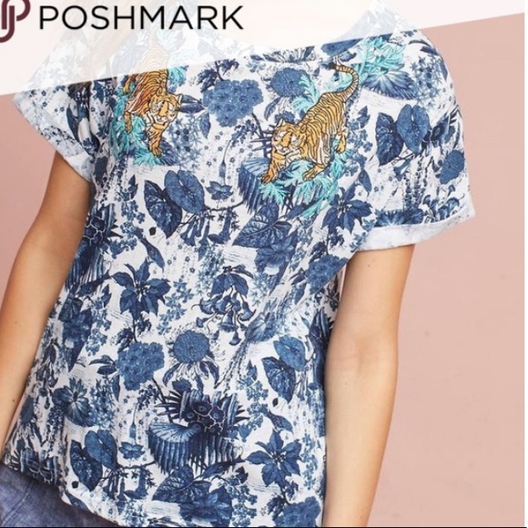 Akemi + Kim Anthropologie Tiger embroidered shirt
